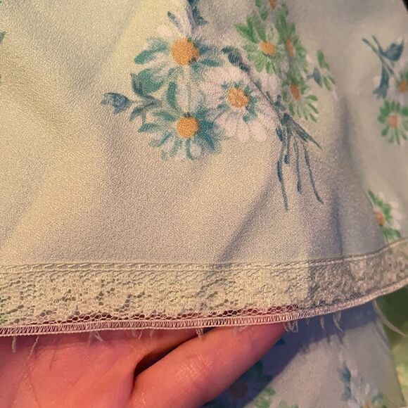 Vintage 70s 60s mint green floral short summer dress capped sleeves open back - Picture 7 of 9